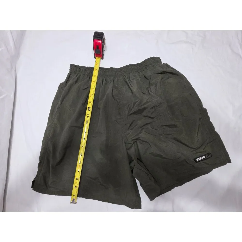 Vintage 90s Speedo Nylon Swim Trunks Shorts Dark Olive Green Size L